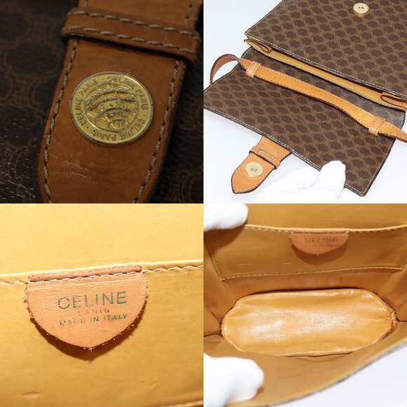 CELINE Macadam Canvas Shoulder Bag Pvc Leather Brown Gold - Picture 11 of 12